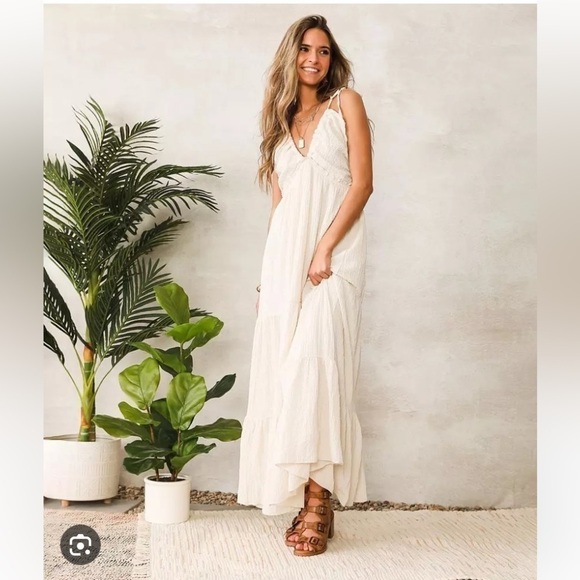 WISHLIST Apparel Textured Gauze Maxi Dress Ivory Sz M Vibe For Me NWT - Picture 1 of 6